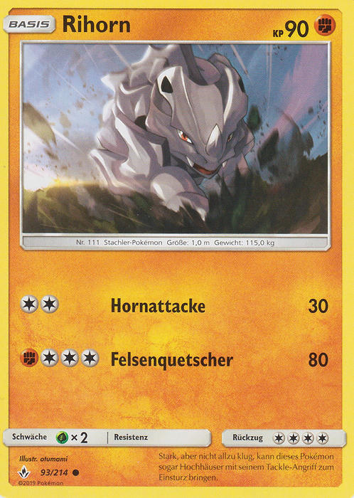 Pokemon Sonne&Mond Kräfte im Einklang - Rihorn - 93/214 - Base