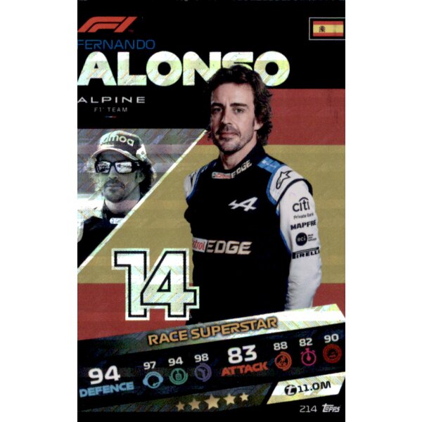 Topps Turbo Attax Formel 1 2021 - 214 - Fernando Alonso - Holo Karte