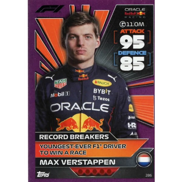 286 - Turbo Attax F1 2022 - CRYSTAL PINK - Record Breaker - Max Verstappen