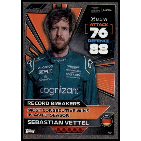 288 - Turbo Attax F1 2022 - Record Breaker - Sebastian Vettel