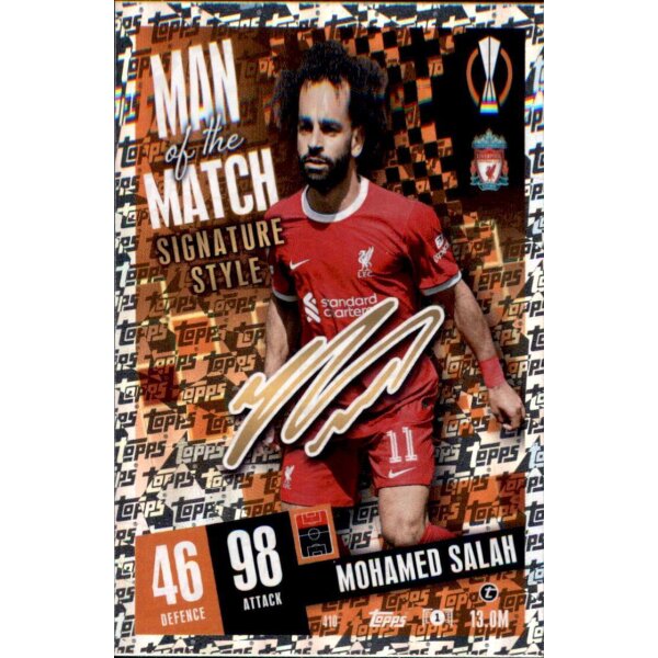 Topps Match Attax Champions League 2023/24 – 410 – Mohamed Salah – Man of the Match Signature Style