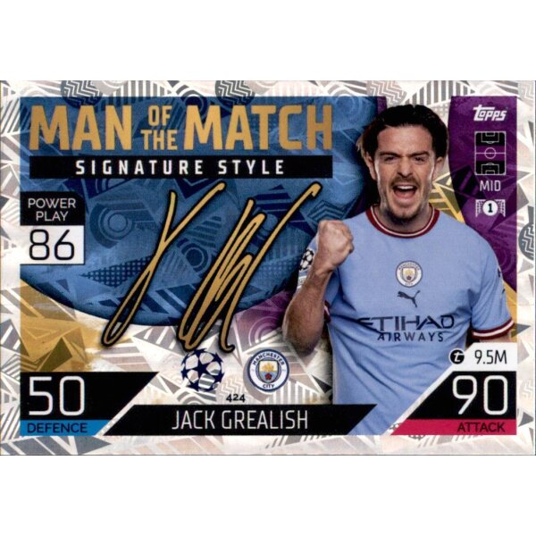 Topps Match Attax Champions League 2022/23 - 424 - Jack Grealish - Man of the Match Signature Style