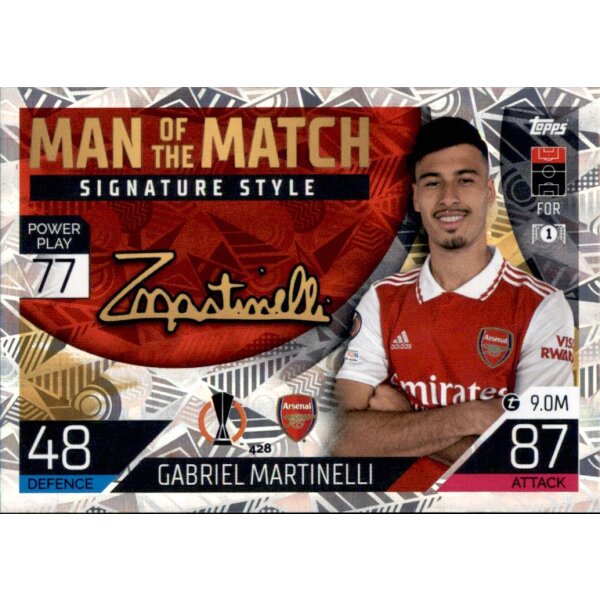 Topps Match Attax Champions League 2022/23 - 428 - Gabriel Martinelli - Man of the Match Signature Style