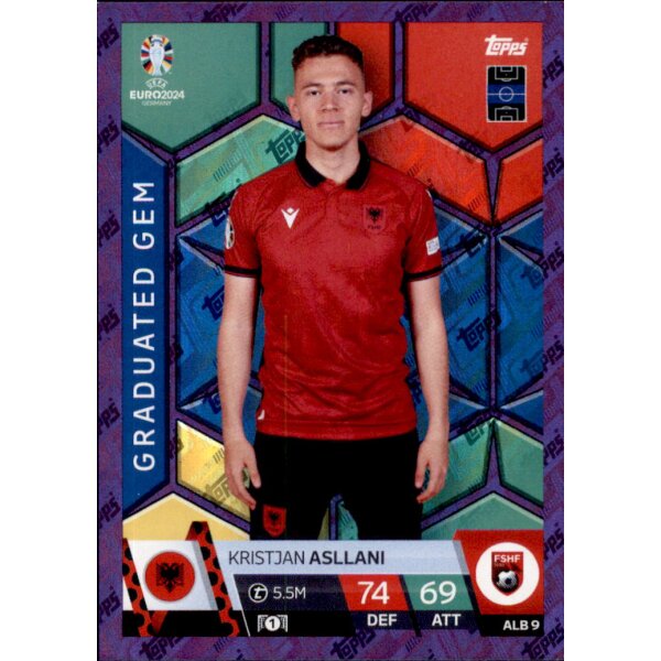 Topps Match Attax EURO 2024 Germany - ALB 9 - Kristjan Asllani - Graduated Gem - PURPLE SAPPHIRE
