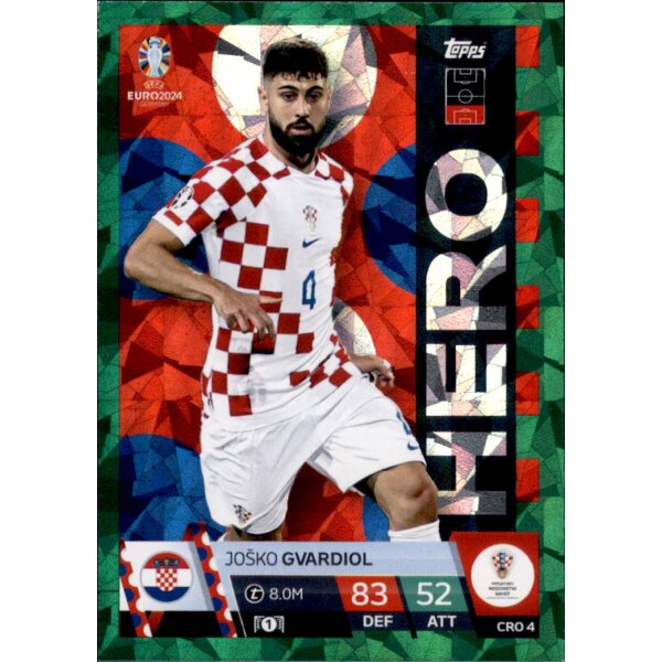 Topps Match Attax EURO 2024 Germany - CRO 4 - Josko Gvardiol - Hero - GREEN EMERALD